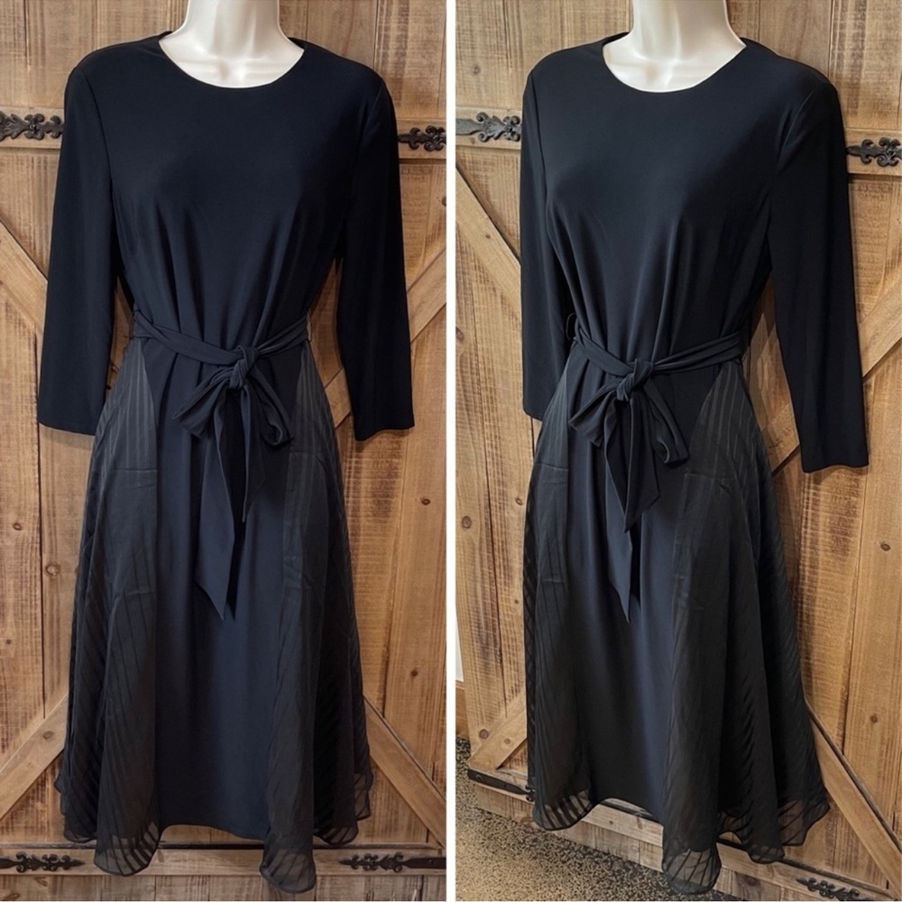 Lauren Ralph Lauren Black Long Sleeve A Line Fit & Flare Midi Formal Dress 6P